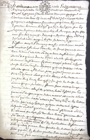 Etude de Me Jean Duval à Amiens (étude n°8). Minutes de l'année 1674