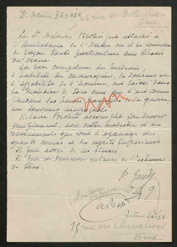 Témoignage de Gaudy (Médecin) et correspondance avec Jacques Péricard