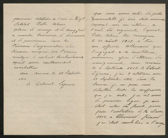 Témoignage de Prêtre, Alexis (Caporal) et correspondance avec Jacques Péricard