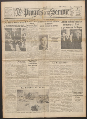 Le Progrès de la Somme, numéro 21715, 5 mars 1939