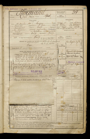 Normand, Joseph François, né le 15 janvier 1880 à Savignies (Oise), classe 1900, matricule n° 39, Bureau de recrutement d'Amiens