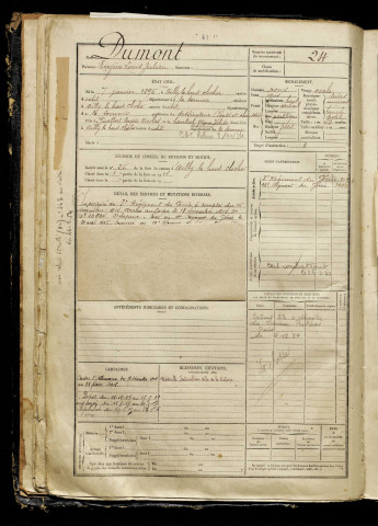 Dumont, Eugène Louis Julien, né le 07 janvier 1895 à Ailly-le-Haut-Clocher (Somme), classe 1915, matricule n° 24, Bureau de recrutement d'Abbeville