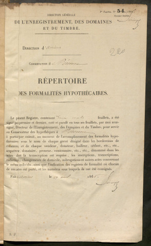 Répertoire des formalités hypothécaires, du 06/03/1867 au 19/07/1867, registre n° 220 (Péronne)
