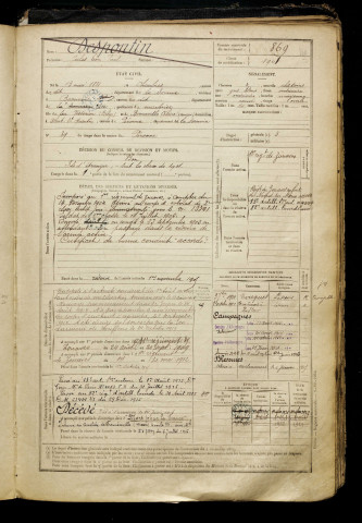 Despontin, Jules Léon Paul, né le 13 mai 1881 à Chaulnes (Somme), classe 1903, matricule n° 869, Bureau de recrutement de Péronne