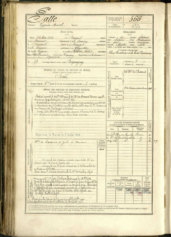 Patte, Cyprien Marcel, né le 26 mai 1860 à Berneuil (Somme, France), classe 1880, matricule n° 566, Bureau de recrutement d'Amiens