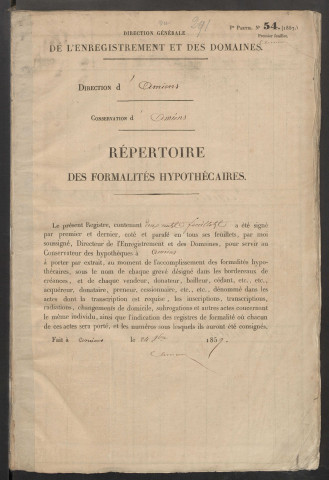 Répertoire des formalités hypothécaires, du 28/01/1860 au 16/03/1860, volume 291 (Conservation des hypothèques d'Amiens)