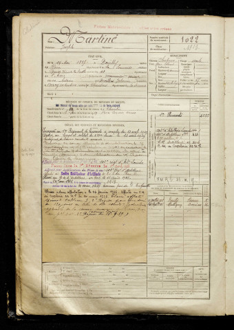 Martiné, Joseph, né le 19 mai 1897 à Douilly (Somme), classe 1917, matricule n° 1022, Bureau de recrutement de Péronne