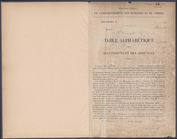 Table des successions et absences du bureau de Péronne