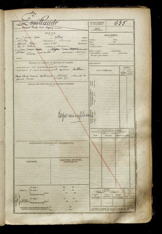 Pouillaude, Fernand Gaston Louis Augustin, né le 05 février 1900 à Ytres (Pas-de-Calais), classe 1920, matricule n° 635, Bureau de recrutement de Péronne