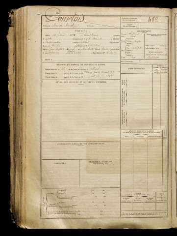 Courtois, Maurice Marcel, né le 16 février 1893 à Saint-Denis (Seine-Saint-Denis), classe 1913, matricule n° 482, Bureau de recrutement de Péronne