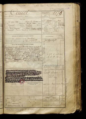Cauët, Michel François, né le 27 mars 1899 à Auxi-le-Château (Pas-de-Calais), classe 1919, matricule n° 1179, Bureau de recrutement d'Abbeville