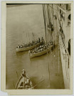 ABANDON SHIP DRILL "ESSEQUIBO". LIFEBOATS LEAVING THE SHIP RIDE AFTER BEING LOWERED INTO THE WATER