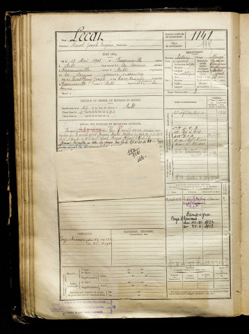 Lecat, Marcel Joseph Eugène, né le 28 mai 1901 à Fressenneville (Somme), classe 1921, matricule n° 1141, Bureau de recrutement d'Abbeville