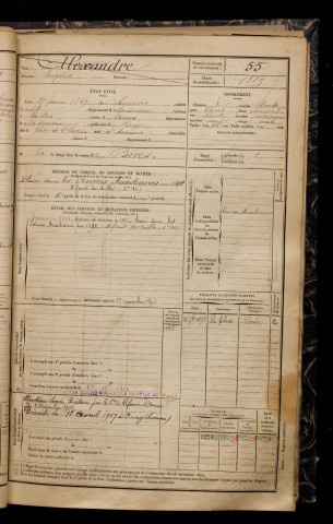 Alexandre, Eugène, né le 25 février 1869 à Amiens (Somme), classe 1889, matricule n° 55, Bureau de recrutement d'Amiens