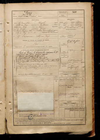 Foy, Joseph Désiré Richard, né le 15 mars 1872 à Rouvrel (Somme), classe 1892, matricule n° 431, Bureau de recrutement de Péronne