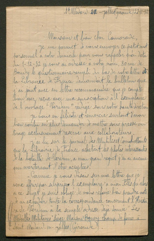 Témoignage de Lauba, Arsène Jean (Cannonier téléphoniste) et correspondance avec Jacques Péricard