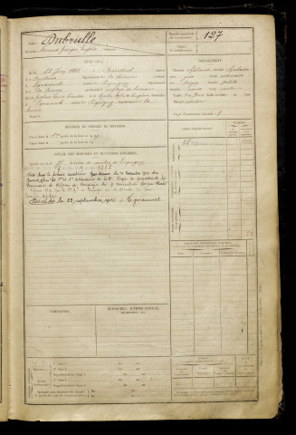 Dubrulle, Fernand Georges Eugène, né le 28 juin 1888 à Brévillers (Somme), classe 1908, matricule n° 127, Bureau de recrutement d'Amiens
