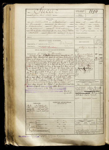 Sueur, Eugène Paul Arsène, né le 30 octobre 1889 à Maisnières (Somme), classe 1909, matricule n° 1194, Bureau de recrutement d'Abbeville