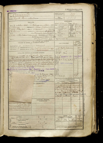 Canaple, Cyrille Louis Albert, né le 03 octobre 1896 à Hodeng-au-Bosc (Seine-Maritime), classe 1916, matricule n° 377, Bureau de recrutement d'Amiens