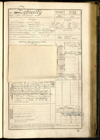 Debreilly, Henri Alphonse, né le 03 décembre 1864 à Amiens (Somme, France), classe 1884, matricule n° 283, Bureau de recrutement d'Amiens