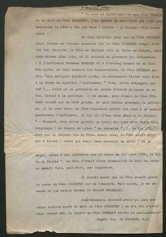 Témoignage de Dykmans, André et correspondance avec Jacques Péricard