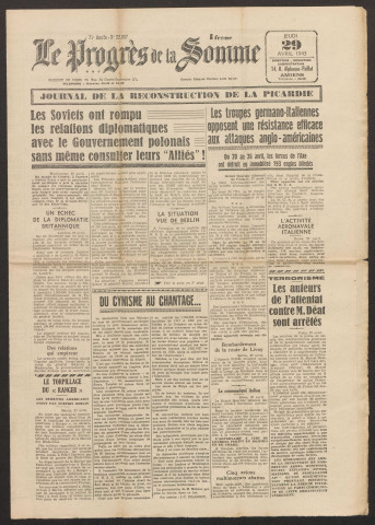 Le Progrès de la Somme, numéro 22957, 29 avril 1943