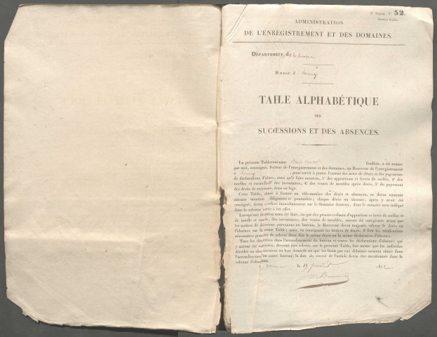 Table des successions et absences du bureau de Hornoy-le-Bourg