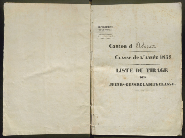Tirage au sort (arrondissements de Doullens et de Montdidier) de l'année 1838