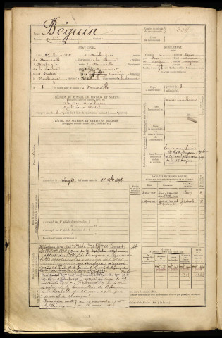 Béguin, Zéphirin Georges, né le 27 février 1874 à Boisbergues (Somme), classe 1894, matricule n° 204, Bureau de recrutement d'Abbeville