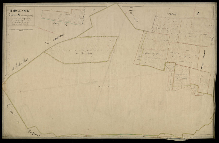 Plan du cadastre napoléonien - Hargicourt : Quennoy (Le), D1 et morceau détaché de D2