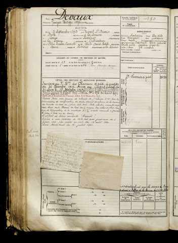 Devaux, Georges Philipe Alphonse, né le 03 septembre 1895 à Mesnil-Saint-Nicaise (Somme), classe 1915, matricule n° 180, Bureau de recrutement de Péronne