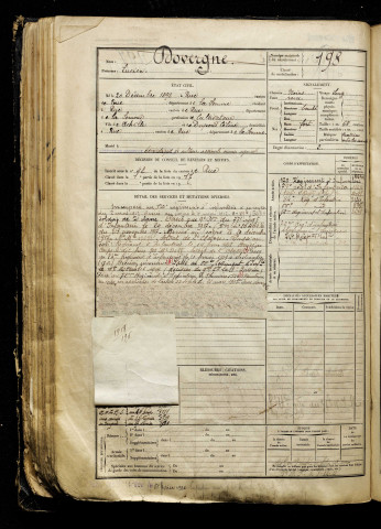 Dovergne, Lucien, né le 20 décembre 1898 à Rue (Somme), classe 1918, matricule n° 198, Bureau de recrutement d'Abbeville