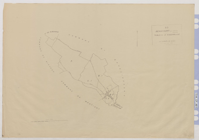 Plan du cadastre rénové - Beaucourt-sur-l'Hallue : tableau d'assemblage (TA)