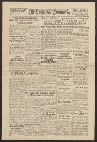Le Progrès de la Somme, numéro 23309, 24 juin 1944