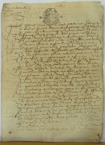 Etude de Me Charles Louvet à Ault. Minutes de l'année 1680