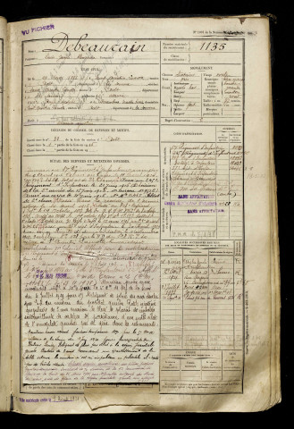 Debeaurain, Louis Joseph Alexandre, né le 27 mai 1896 à Saint-Quentin-la-Motte-Croix-au-Bailly (Somme), classe 1916, matricule n° 1135, Bureau de recrutement d'Abbeville