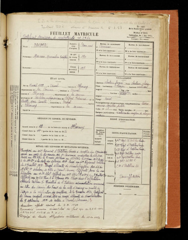 Daumal, Marceau Maximilien Rodolphe, né le 18 avril 1897 à Hornoy-le-Bourg (Somme), classe 1917, matricule n° 170, Bureau de recrutement d'Amiens