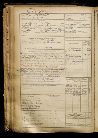 Delmotte, Lucien Jean Baptiste, né le 14 mai 1899 à Flers (Somme), classe 1919, matricule n° 754, Bureau de recrutement de Péronne