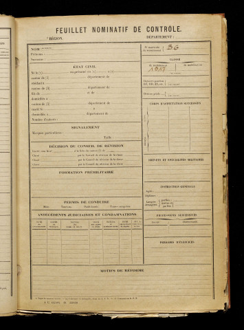 Inconnu, classe 1917, matricule n° 36, Bureau de recrutement d'Amiens