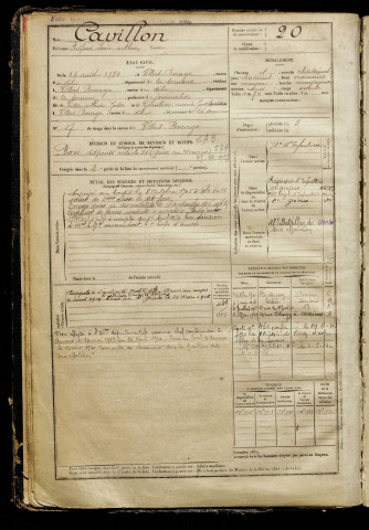 Cavillon, Alfred Léon Arthur, né le 14 août 1884 à Villers-Bocage (Somme), classe 1904, matricule n° 20, Bureau de recrutement d'Amiens