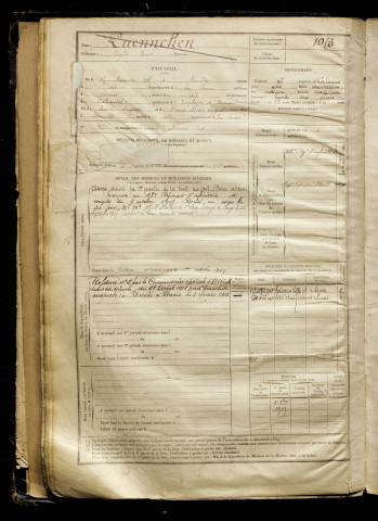 Quennehen, Eugène René, né le 15 novembre 1885 à Abbeville (Somme), classe 1905, matricule n° 1073, Bureau de recrutement d'Abbeville