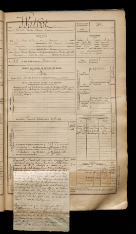 Watbot, Théodule Charles Henri, né le 08 mai 1870 à Nouvion (Somme), classe 1890, matricule n° 39, Bureau de recrutement d'Abbeville