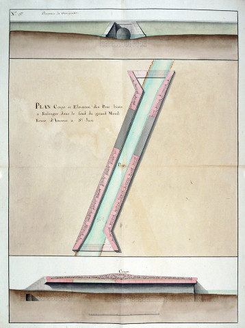Plan coupe et élévation d'un pont biais à ralonger dans le fond du grand Menil route d'Amiens à St Just