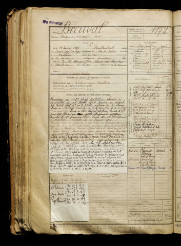 Breuval, Fernand Armand, né le 28 février 1899 à Bailleulval (Pas-de-Calais), classe 1919, matricule n° 1172, Bureau de recrutement d'Abbeville