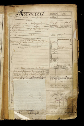 Bernard, Alcide Cornélius Clodomir, né le 16 septembre 1881 à Bertrancourt (Somme), classe 1901, matricule n° 49, Bureau de recrutement d'Abbeville