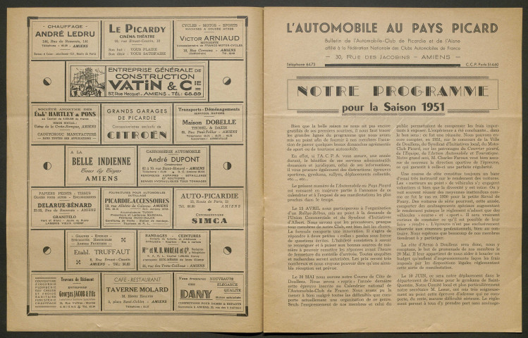 L'Automobile au Pays Picard. Revue officielle de l'Automobile-Club de Picardie et de l'Aisne, 366, avril 1951