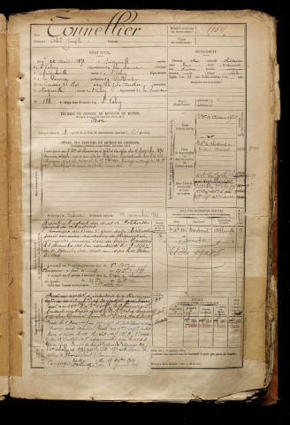 Tonnellier, Abel Joseph, né le 22 août 1872 à Saigneville (Somme), classe 1892, matricule n° 1154, Bureau de recrutement d'Abbeville