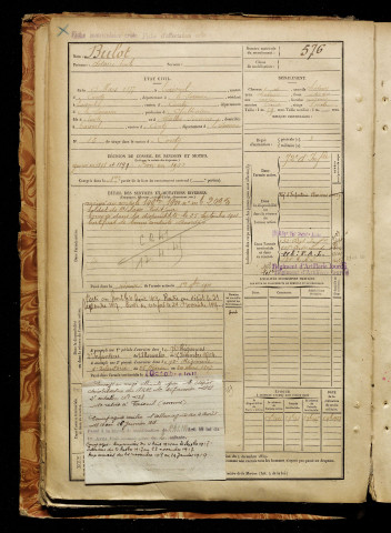Bulot, Clotaire Emile, né le 15 mars 1877 à Taisnil (Somme), classe 1897, matricule n° 576, Bureau de recrutement d'Amiens