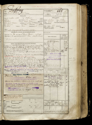 Guffroy, Emile Albert Fernand, né le 09 octobre 1896 à Athies (Somme), classe 1916, matricule n° 665, Bureau de recrutement de Péronne