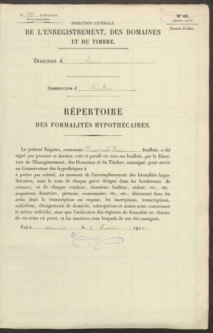 Répertoire des formalités hypothécaires, du 26/06/1919 au 17/09/1919, registre n° 194 (Conservation des hypothèques de Doullens)